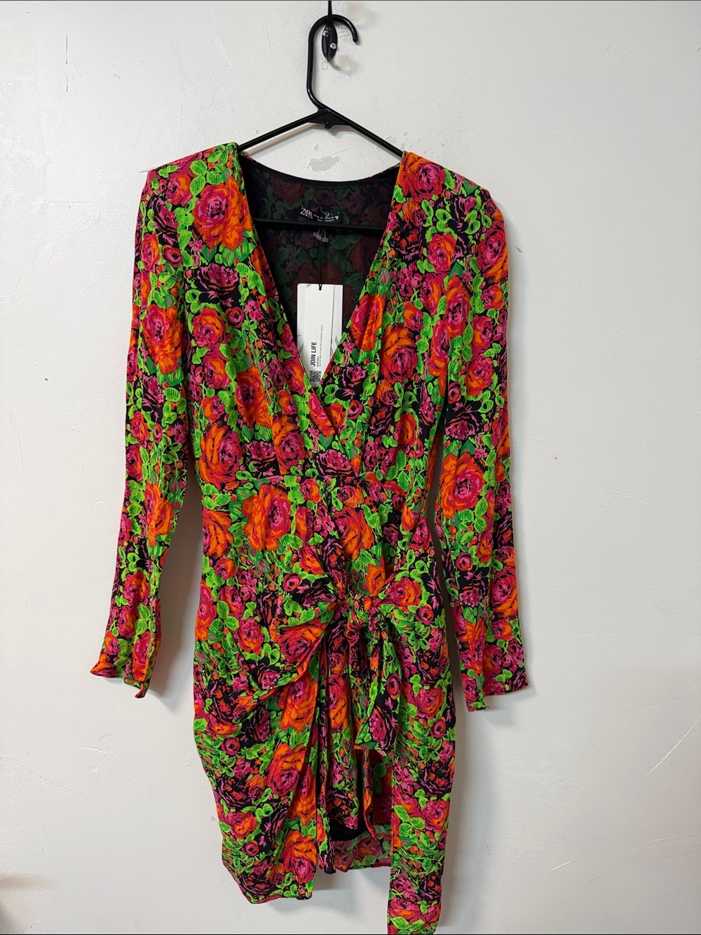 Zara Floral Wrap Dress in Green, Pink, Orange